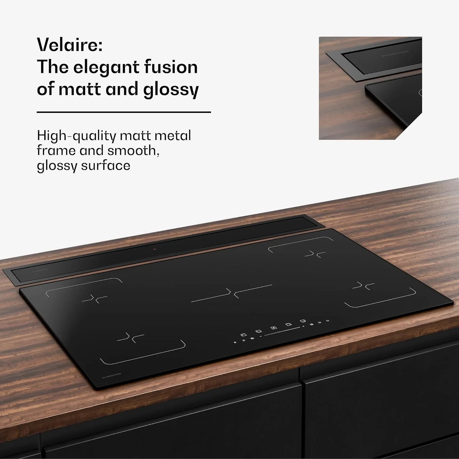 Klarstein Velaire Okap kuchenny 90 cm - A++ Downdraft, przepływ powietrza 906 m³/h, obsługa dotykowa, LED, cichy, filtr nadaje się do mycia w zmywarce, okap kuchenny 90 cm