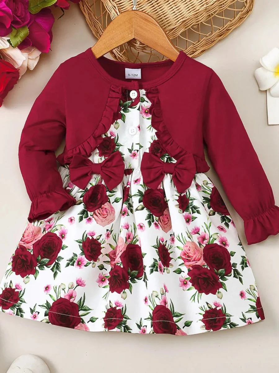 Long Sleeve Baby Romper with Bow Detail – Sizes 6M to 3T