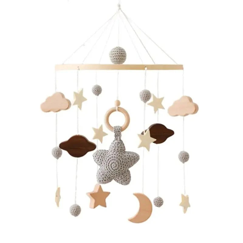 Wooden Baby Crib Mobile with Stars, Moon & Cloud Decorations