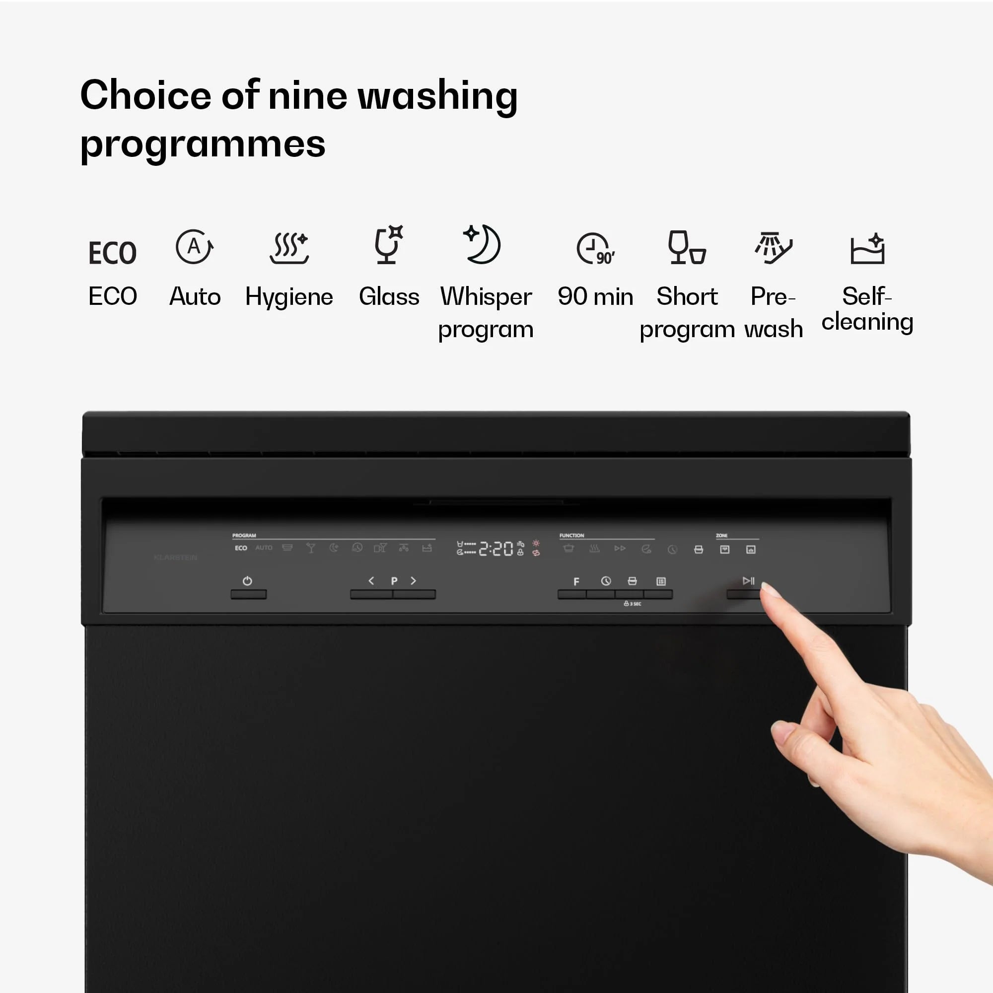 Klarstein Velaire zmywarka do naczyń 45 cm – półzintegrowana, 10 miejsc, 9 programów, 42 dB, klasa energetyczna B, AquaStop, zabezpieczenie przed dziećmi, częściowo zintegrowana zmywarka