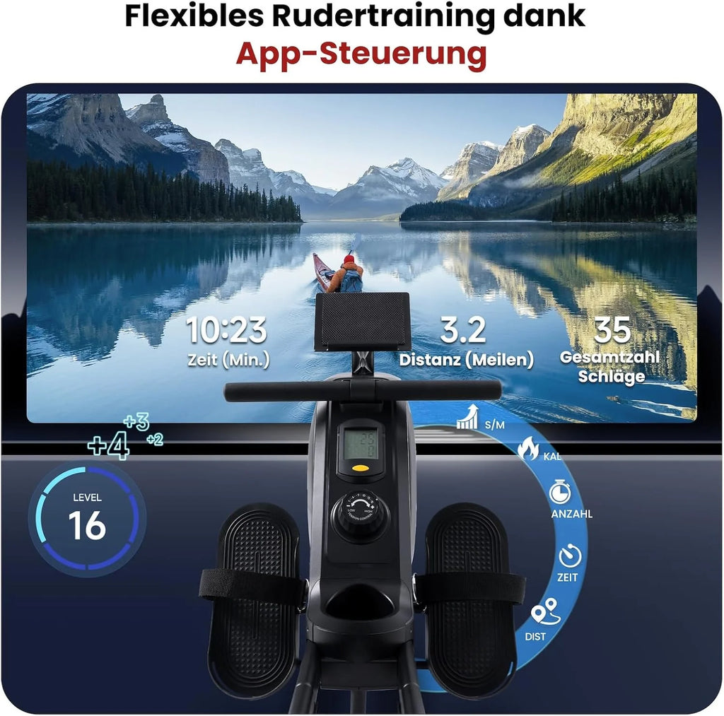 AsVIVA RA11 wioślarz składany | magnetyczny system hamowania i elektronicznie regulowany opór | wioślarz do domu | trening całego ciała i wytrzymałość | fitness | domowy trener do budowy mięśni i