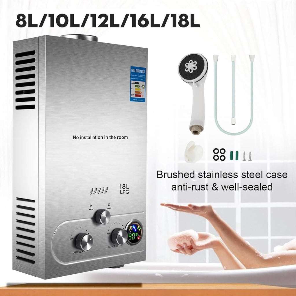 Podgrzewacz wody LPG 6L 8L 10L 12L 16L 18L LPG skroplony gaz ropopochodny propan butan podgrzewacz wody zestaw kotła ze stali nierdzewnej(6L liquefied/natural gas)