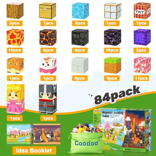 Montessori Magnetic Tiles Set with Volcano and Blossom Double Worlds