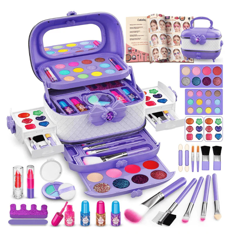 Kids Makeup Kit with Case, Washable Cosmetics, Brushes & Nail Set