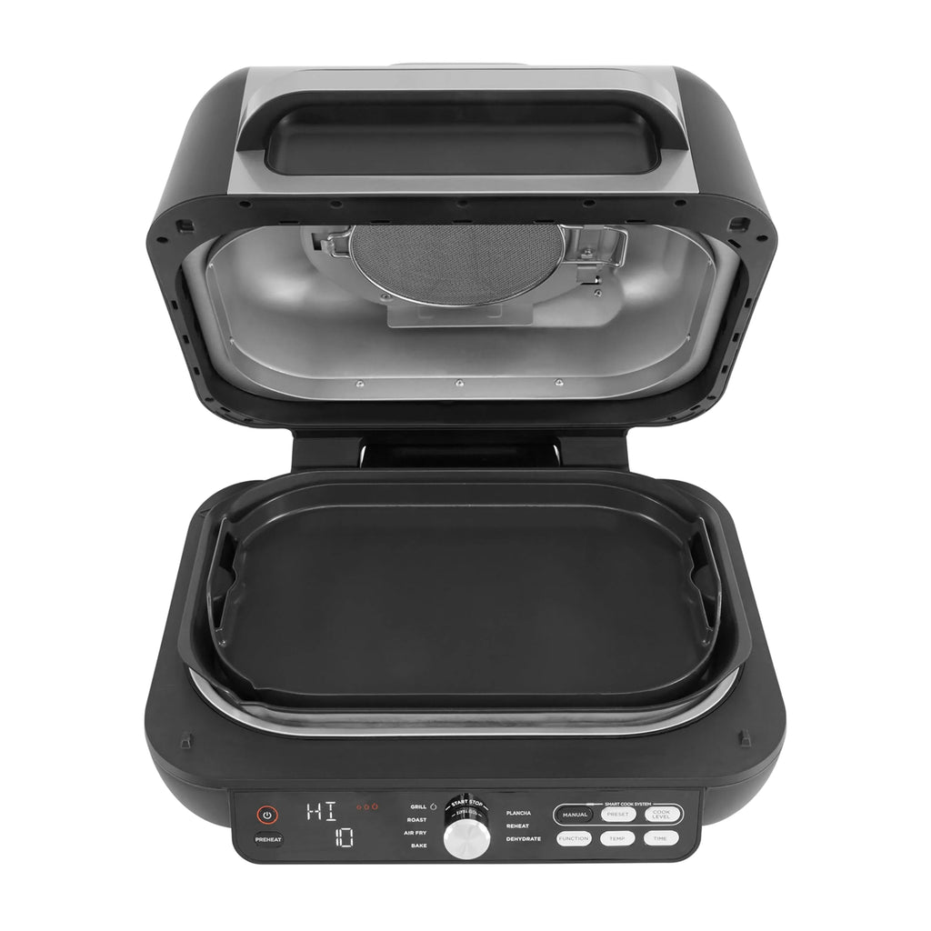 Ninja Foodi Grill i Frytkownica beztluszczowa, 5,7 l, smażenie bez oleju, grilowanie, pieczenie, ciasta i więcej, 5 funkcji gotowania, części bezpieczne do mycia w zmywarce, czarno/srebrna, AG301EU