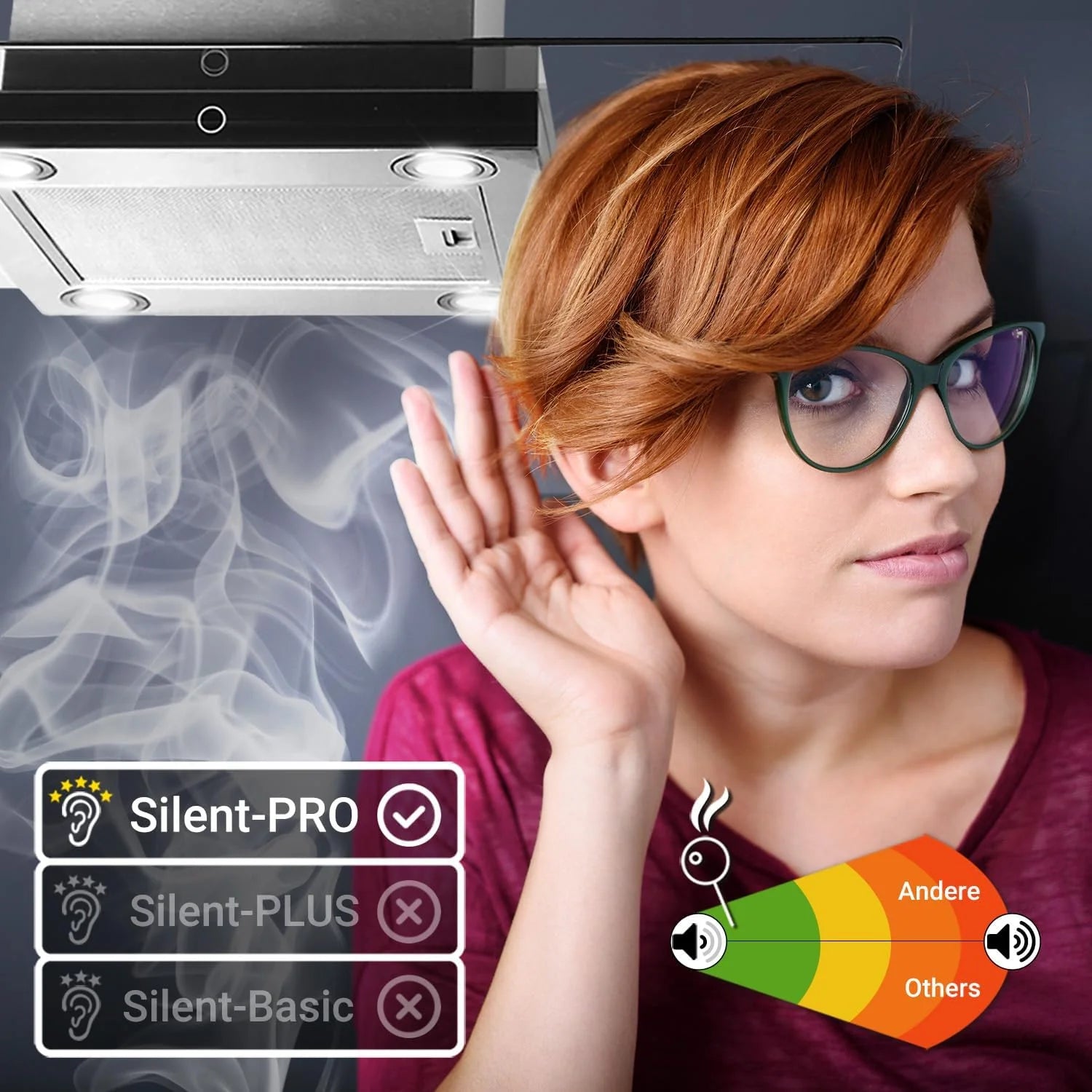 KKT KOLBE Okap kuchenny 90 cm, stal nierdzewna, czarne szkło, aplikacja Smart WiFi, funkcja automatycznego dopływu, obsługa SensorTouch, Delta-Insel-HC