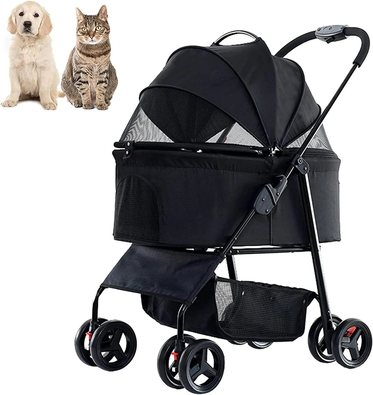 Wózek dla zwierząt Premium Pet Stroller Cat Dog Wózki dla średnich psów, 3 w 1 składany wózek dla kota (czerwony)