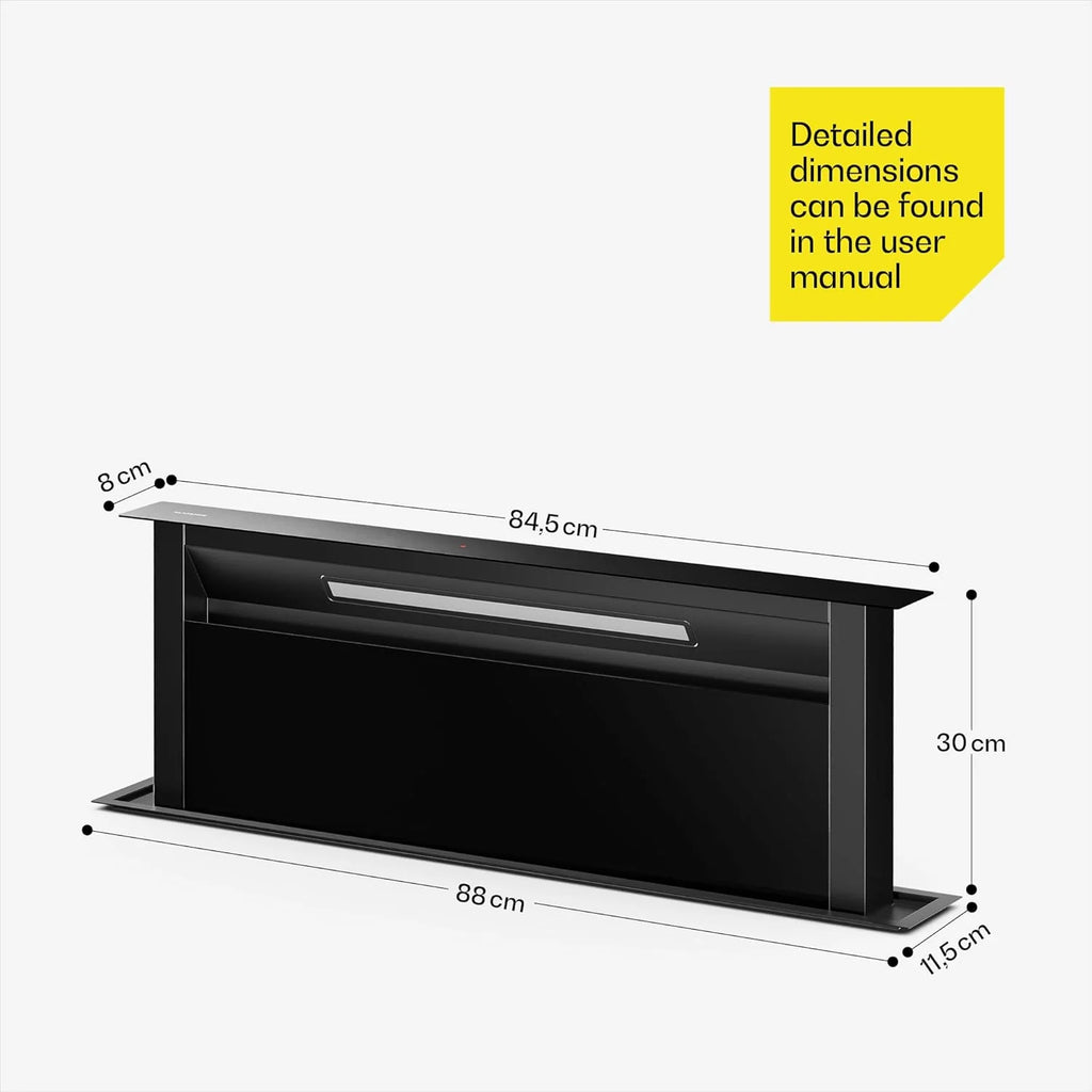 Klarstein Velaire Okap kuchenny 90 cm - A++ Downdraft, przepływ powietrza 906 m³/h, obsługa dotykowa, LED, cichy, filtr nadaje się do mycia w zmywarce, okap kuchenny 90 cm