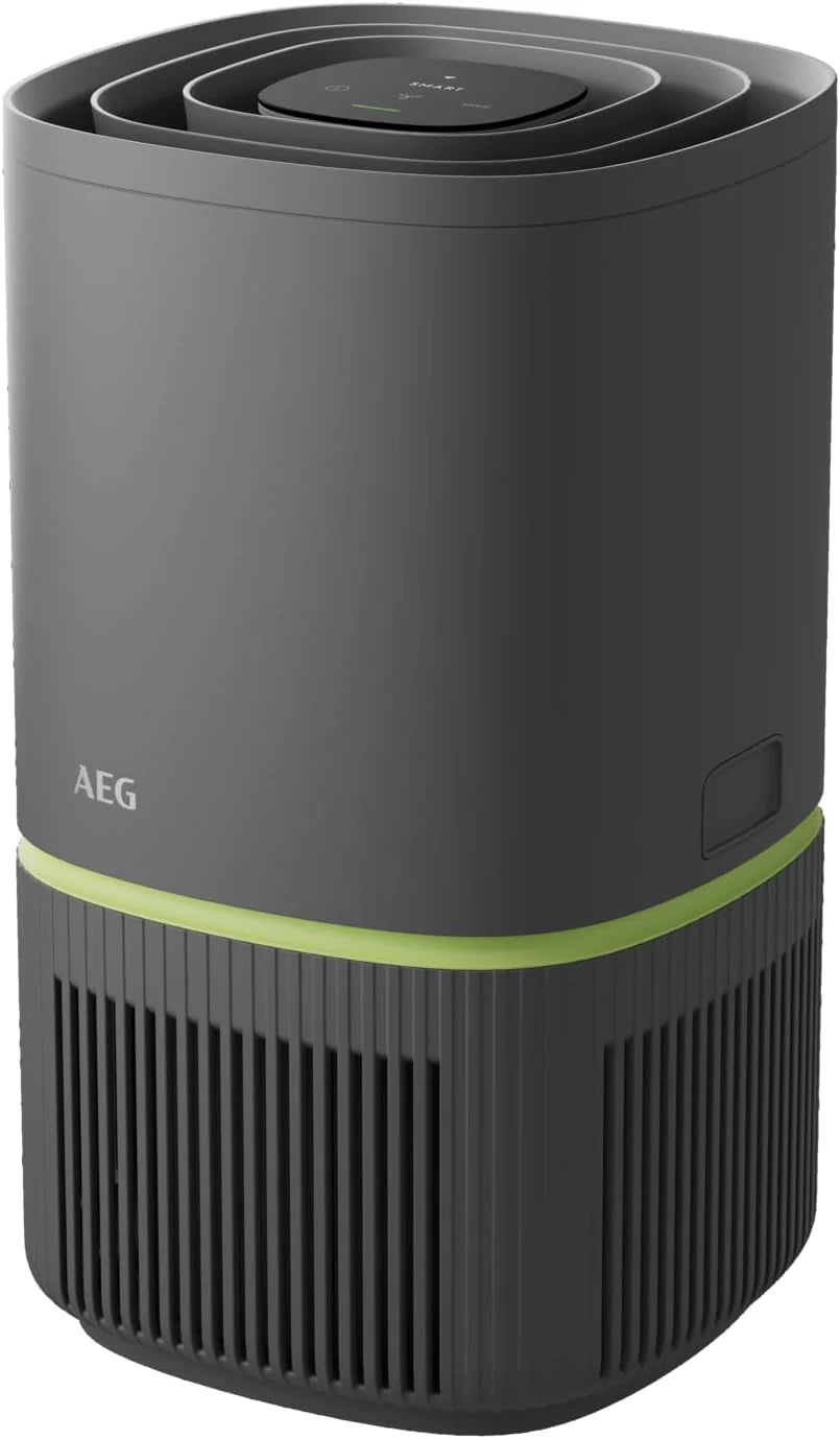 AEG APU72771DG oczyszczacz powietrza, filtr HEPA, eliminuje 99,5% bakterii, pojemność do 70 m2, 3 prędkości, dotykowy, sterowanie głosem, Wi-Fi, czujnik wilgotności/temperatury, filtrowanie 4 etapów,