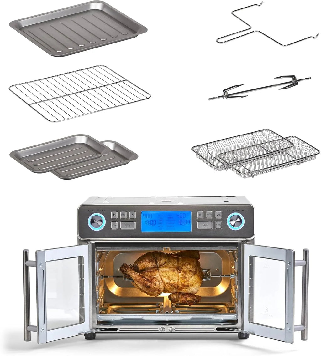 Emeril Lagasse Dwustrefowa frytkownica powietrzna 360 z drzwiami francuskimi, 25 QT, gotuj dwa potrawy na różne sposoby, do 60% szybciej od mrożonego do końca