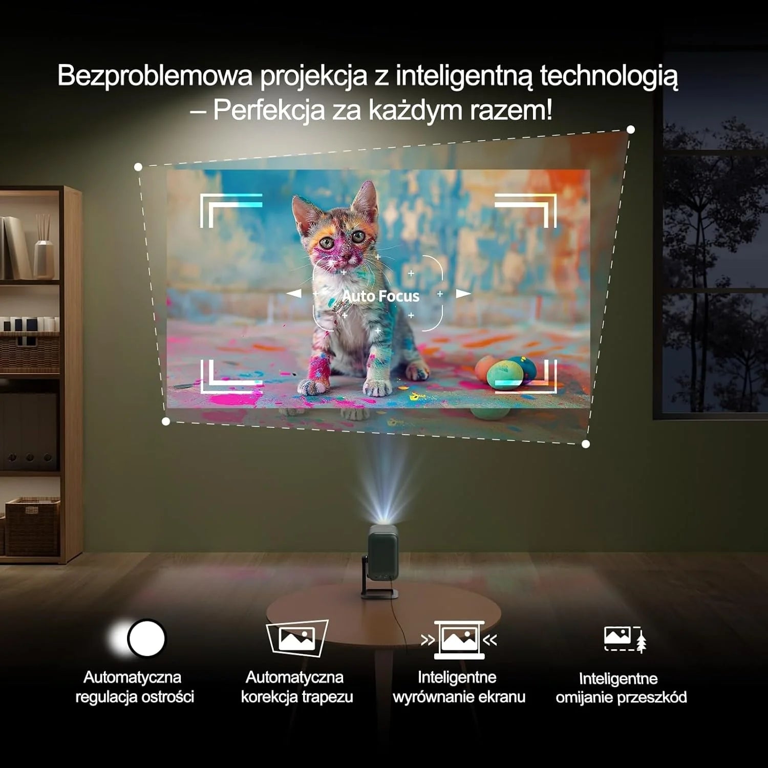 WEMAX Inteligentny Projektor Google TV 1080P Full HD, Obsługa 4K, 320 ISO Lm, MEMC Płynność na Mecze 2026, Auto Focus i Keystone, Omijanie Przeszkód, HDR10, Dolby Audio, WiFi 5G, Bluetooth