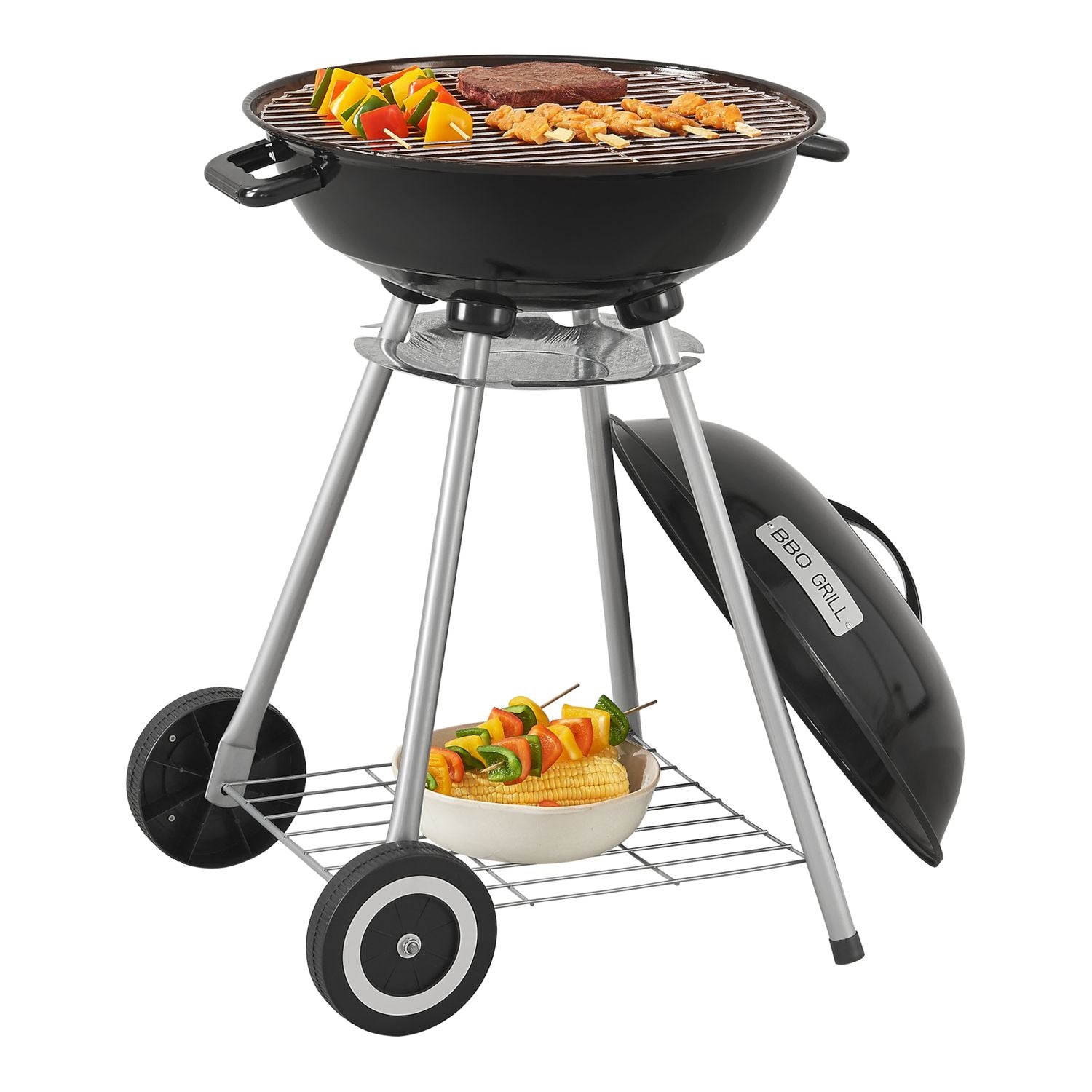 Barbacoa Redonda De Carbón Apricena Con Tapa 80x49x47cm - Czarny [casa.pro]