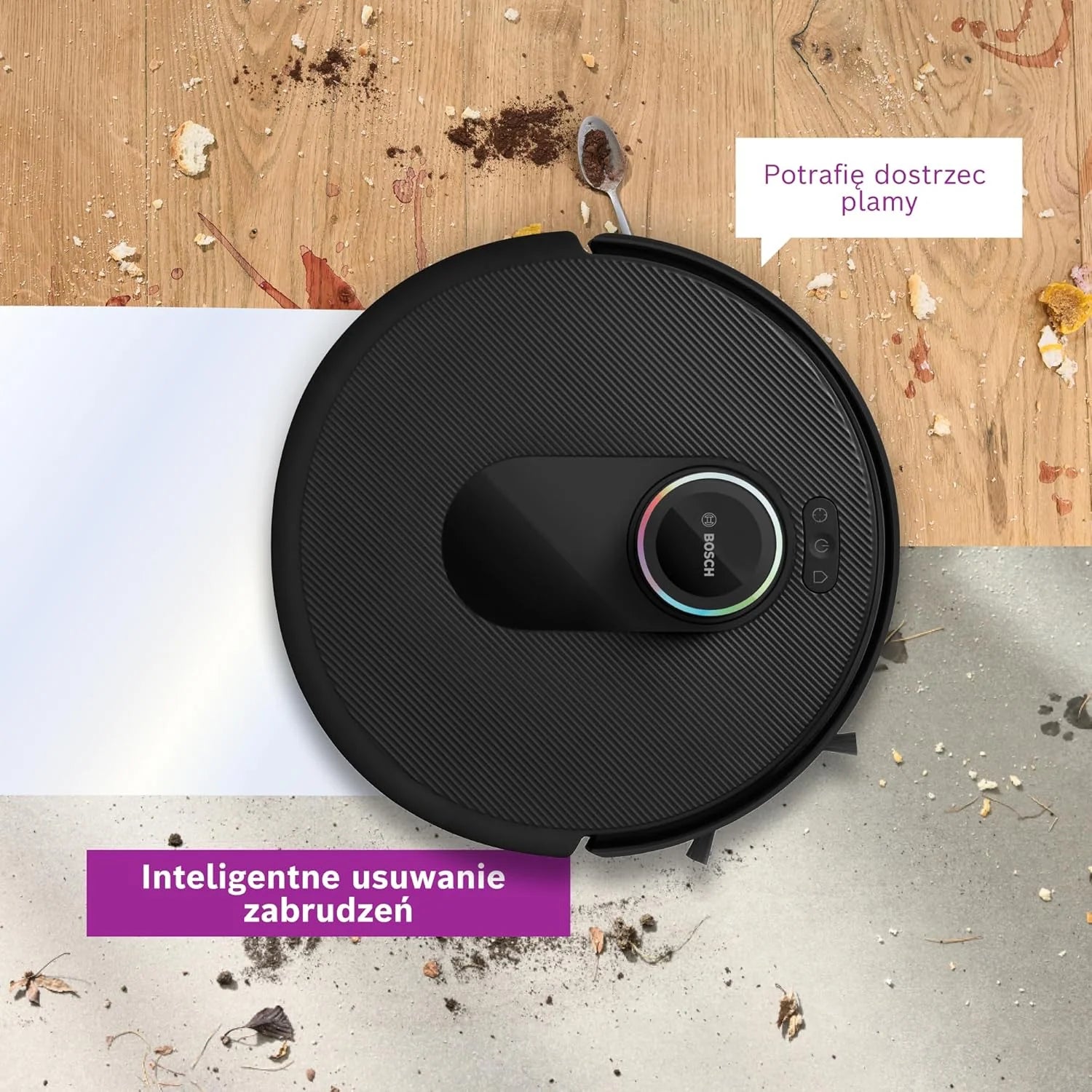 Bosch Spotless Max Robot sprzątający z funkcją mopowania, moc ssania 11 000 Pa, wysuwana nakładka mopującą, stacja czyszczącą, nawigacją Smart Vision, aplikacja Bosch Home Connect, BCRDW3B, czarny