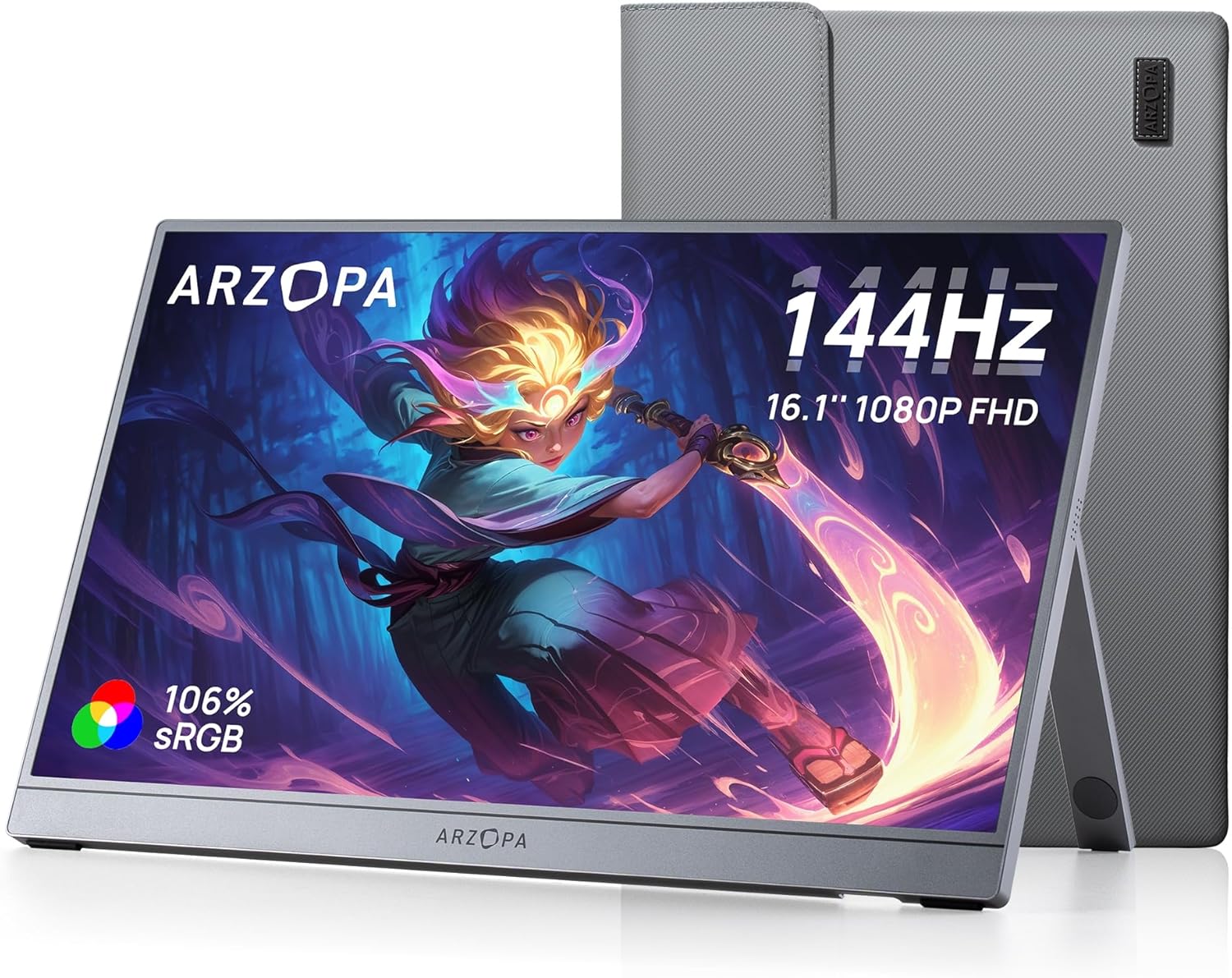 ARZOPA 16 Przenośny Monitor 2.5K | Matryca IPS 123% sRGB 400 Nit | Ekran do Pracy 16:10 do Laptopa, Mac, PC, Telefon | USB-C i HDMI - Z1RC