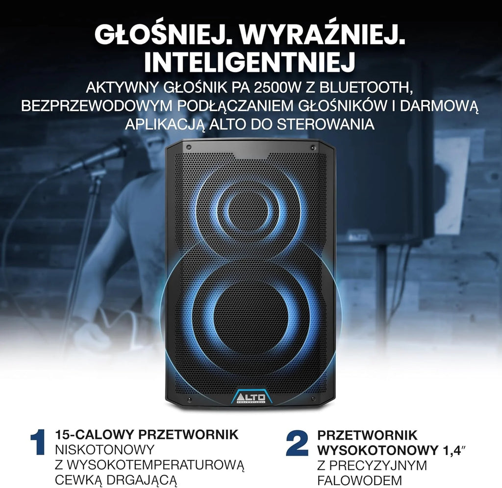 ALTO TS410 Aktywny Głośnik PA 2000W 10 z 3-Kanałowym Mikserem, Bluetooth, Bezprzewodowym Podłączaniem Głośników, DSP i Aplikacją