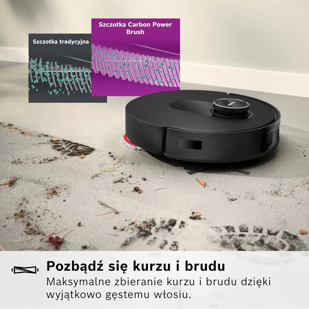 Bosch Spotless Max Robot sprzątający z funkcją mopowania, moc ssania 11 000 Pa, wysuwana nakładka mopującą, stacja czyszczącą, nawigacją Smart Vision, aplikacja Bosch Home Connect, BCRDW3B, czarny