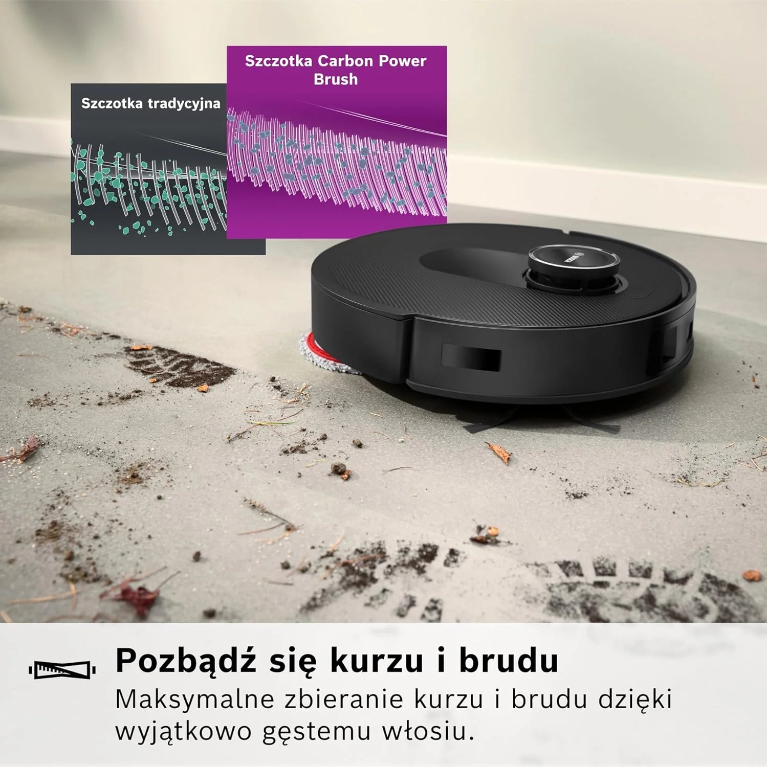 Bosch Spotless Max Robot sprzątający z funkcją mopowania, moc ssania 11 000 Pa, wysuwana nakładka mopującą, stacja czyszczącą, nawigacją Smart Vision, aplikacja Bosch Home Connect, BCRDW3B, czarny