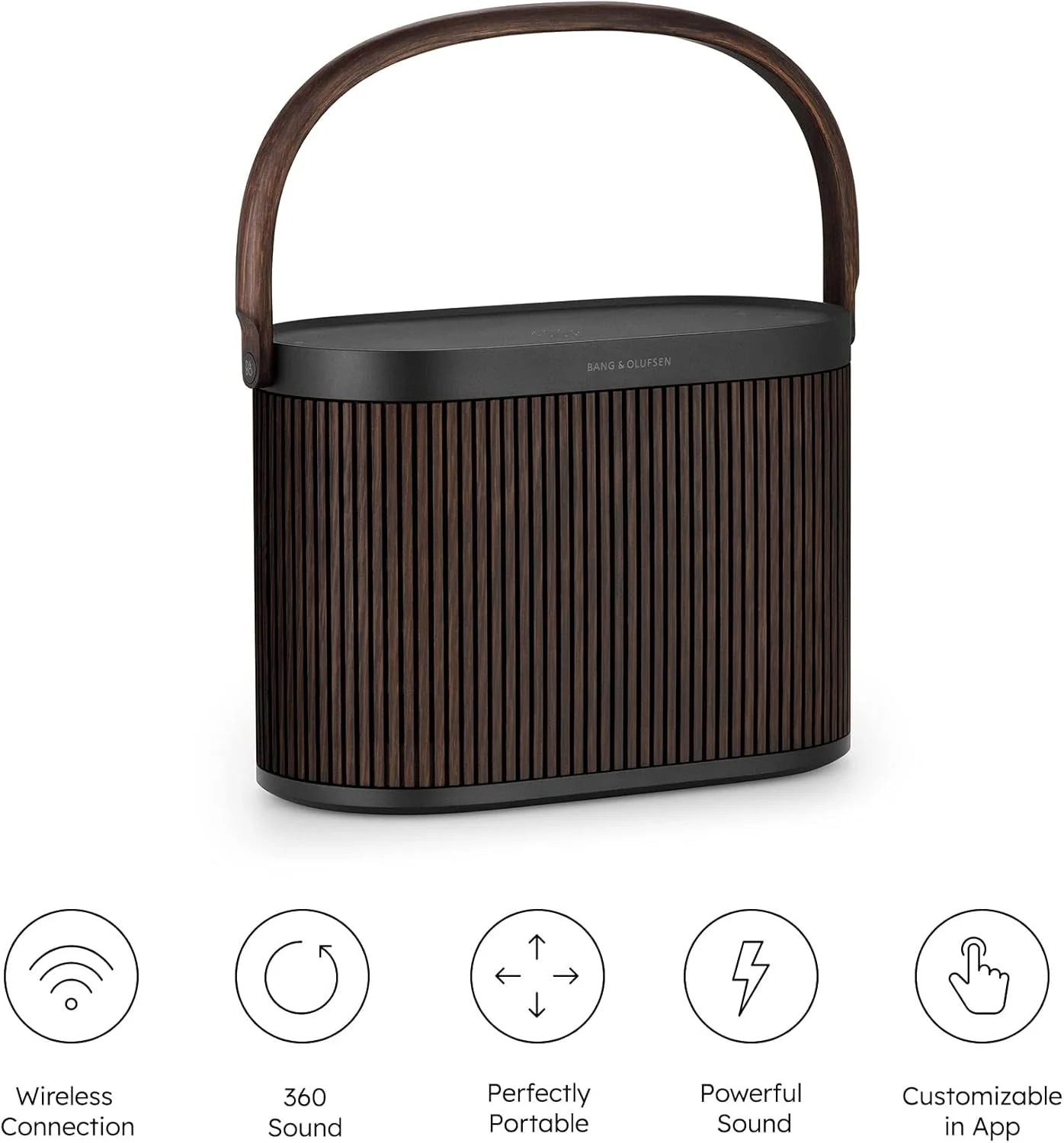 Bang & Olufsen Beosound A5 - Potężny luksusowy przenośny głośnik modułowy Bluetooth i WiFi do domu lub na zewnątrz, z długą żywotnością baterii i wbudowanym bezprzewodowym ładowaniem - Dark Oak