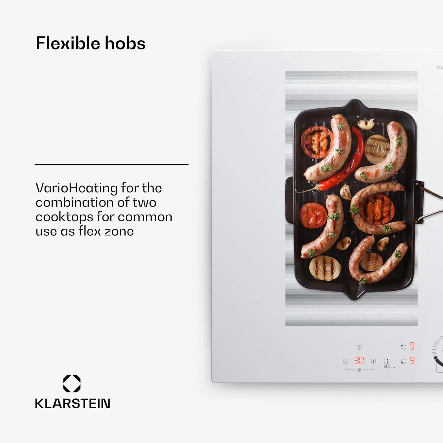 Klarstein Płyta indukcyjna, płyta kuchenna z ceramiki szklanej, 7000 W, płyta indukcyjna z 4 płytami, płyta indukcyjna do zabudowy z ekranem dotykowym i timerem, nowoczesne płyty grzewcze z