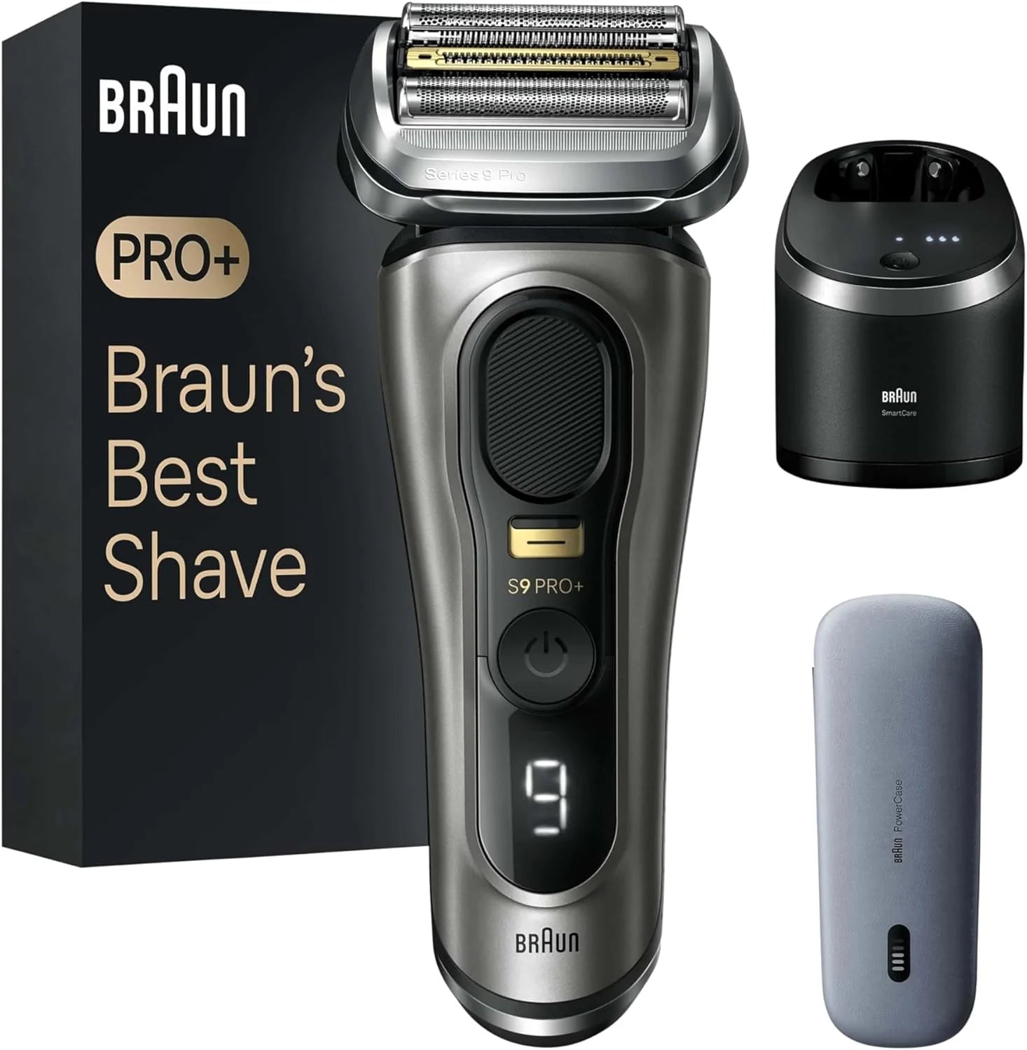 Braun Series 9 Pro + golarka elektryczna z 5 elementami do golenia, elektryczna golarka męska, maszynka do długich włosów, stacja czyszcząca, etui do ładowania, wyprodukowano w Niemczech, 9575cc,