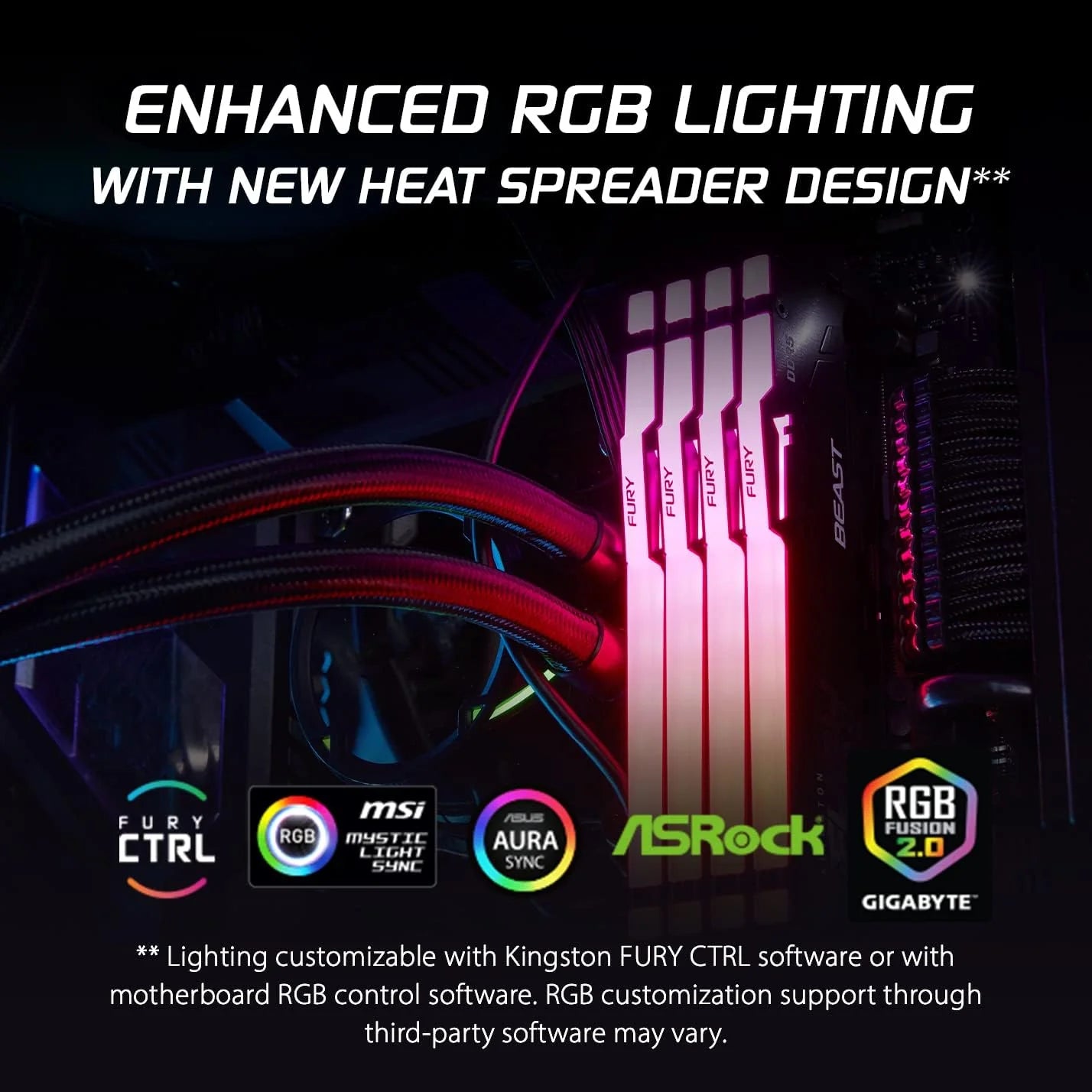 Kingston FURY Beast Czarny RGB XMP 64GB 6000MT/s DDR5 CL40 DIMM Pamięć gracza dla komputerów stacjonarnych Zestaw 4 - KF560C40BBAK4-64