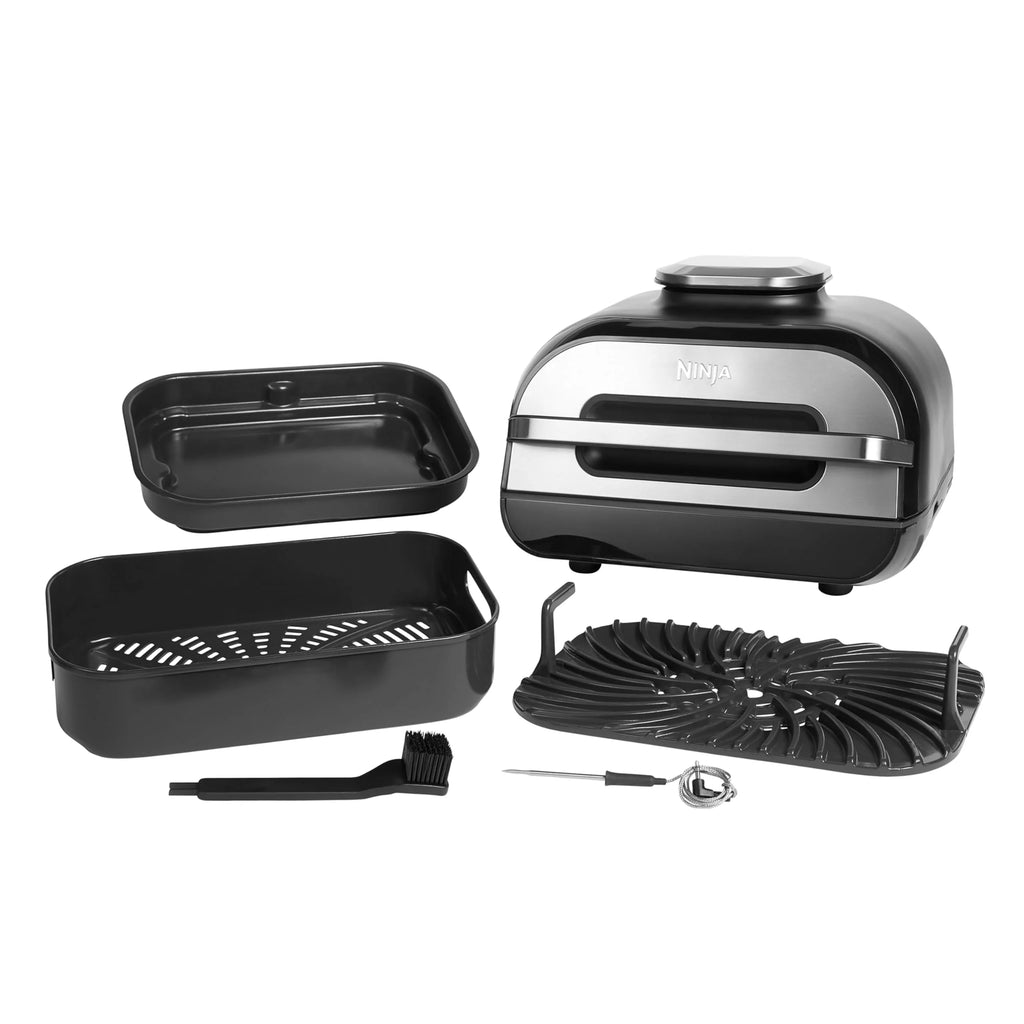 Ninja Foodi Grill i Frytkownica beztluszczowa, 5,7 l, smażenie bez oleju, grilowanie, pieczenie, ciasta i więcej, 5 funkcji gotowania, części bezpieczne do mycia w zmywarce, czarno/srebrna, AG301EU