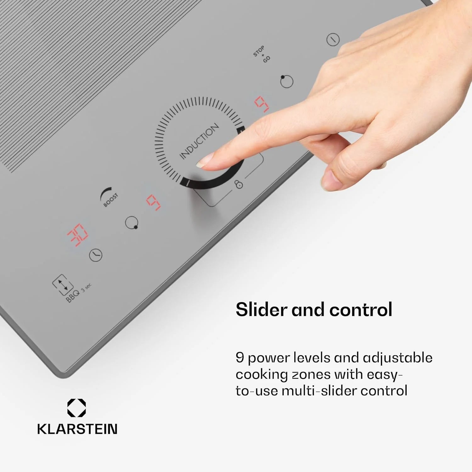 Klarstein Płyta indukcyjna, płyta kuchenna z ceramiki szklanej, 7000 W, płyta indukcyjna z 4 płytami, płyta indukcyjna do zabudowy z ekranem dotykowym i timerem, nowoczesne płyty grzewcze z