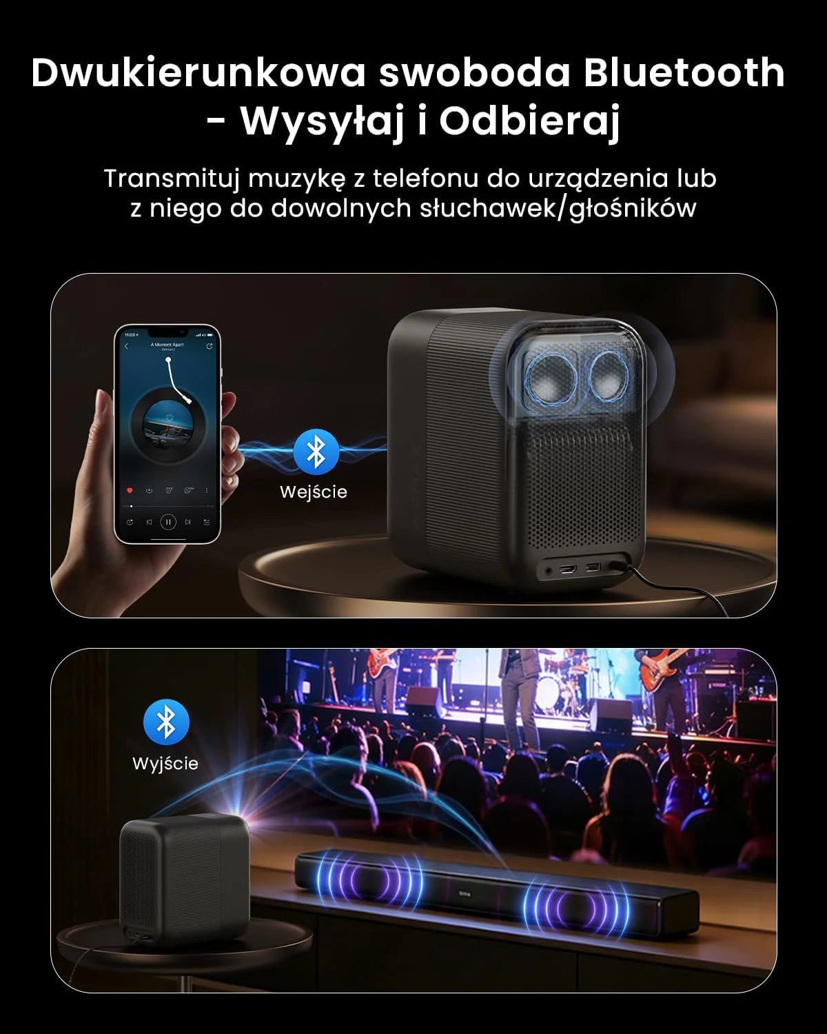 WEMAX Inteligentny Projektor Google TV 1080P Full HD, Obsługa 4K, 320 ISO Lm, MEMC Płynność na Mecze 2026, Auto Focus i Keystone, Omijanie Przeszkód, HDR10, Dolby Audio, WiFi 5G, Bluetooth
