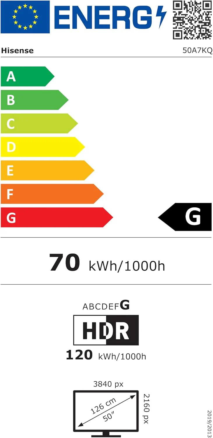Hisense 50A7KQ QLED VIDAA Smart TV, telewizor 50 cali, z technologią Quantum Dot Colour, 60 Hz VRR, Dolby Vision, Bluetooth i HDMI, udostępnianie na telewizorze, Alexa wbudowana (2023)