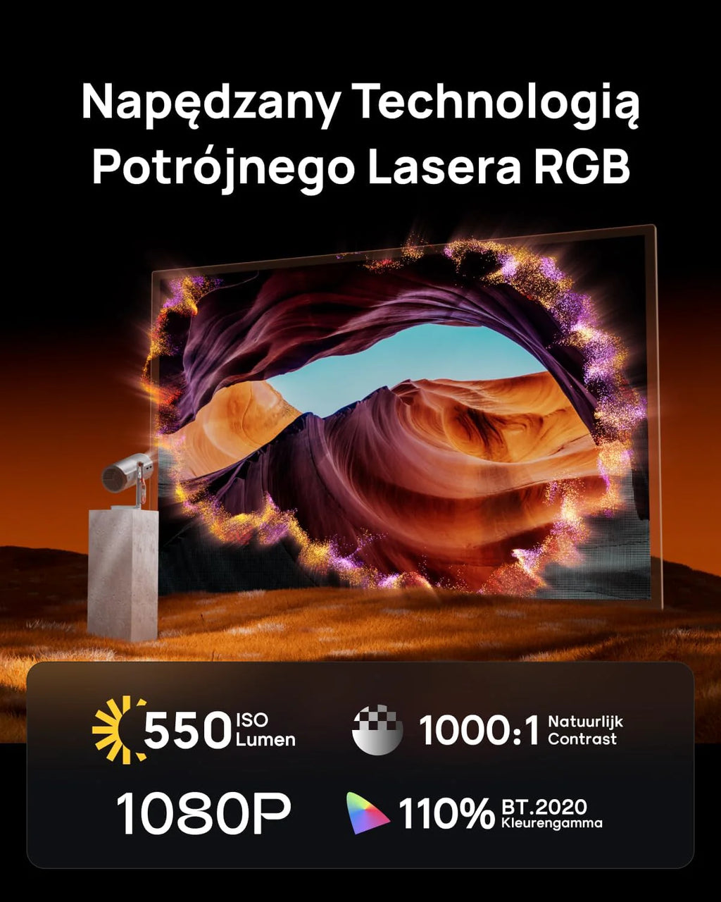 XGIMI MoGo 4 Laser Projektor Przenośny z 4 Filtrami, 550 Lumens ISO, Obrót 360°, Bateria Wbudowana, 2,5 Godziny Odtwarzania, Zintegrowany Google TV & Netflix, 2x6W Harman Kardon