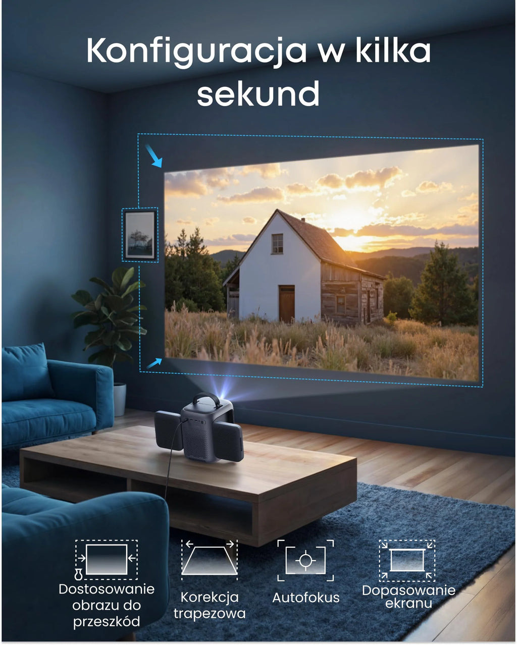 Inteligentny projektor soundcore Nebula P1i z WiFi i Bluetooth, obrotowymi głośnikami, dźwiękiem Dolby Audio 2.0, jasnością 380 ANSI lumenów, rozdzielczością Full HD 1080P