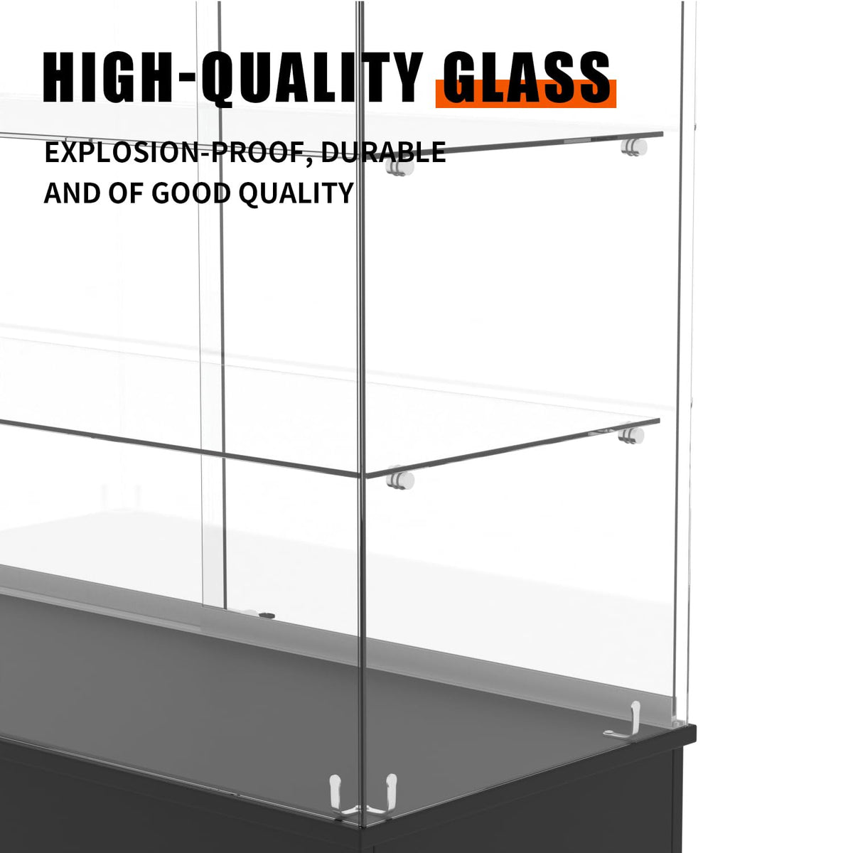 48" W x 17.9" D x 37.9" H - Black Full Vision Retail Display Case, Tempered Glass Display Cabinet with Glass Shelves and Storage Compartment,Storage Cabinets for Retail and Collectible Display