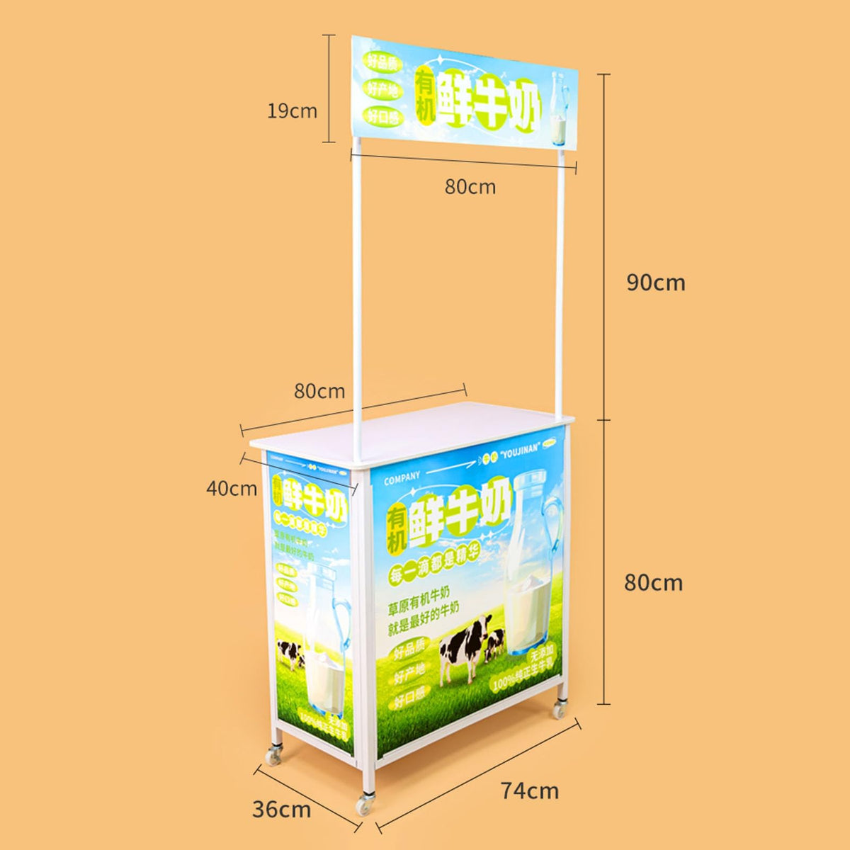 Mobile Portable Promotion Counter Table, Pop Up Podium Trade Show Exhibition Reception Event Desk Trade Show Display Counter Speech Stand ,Supermarket Tasting Table Advertising Display Banner Stand
