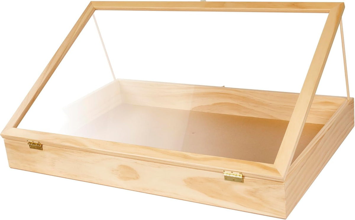 SSWBasics 36-Inch Portable Natural Pine Wood Countertop Display Case - Showcase Your Items in Style with a 24" W x 36" L x 4" D Elegant and Versatile Display Box