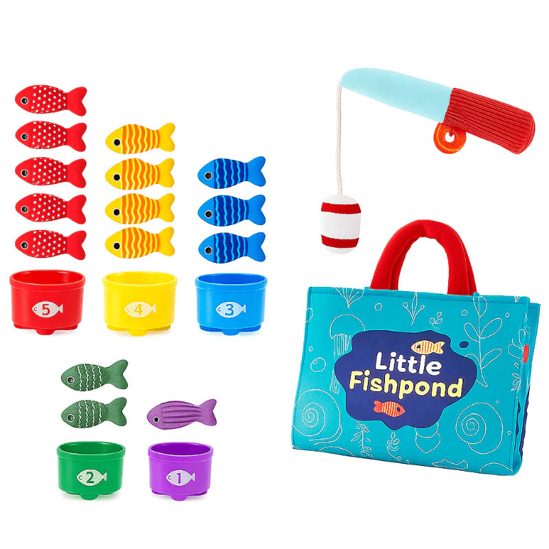 Montessori Cloth Fishing Set 22 Piece with Ocean Mat and Buckets