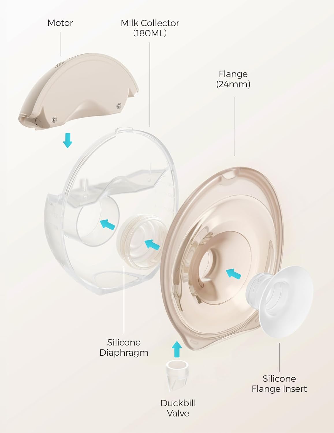 Paruu P21 Wearable Breast Pump with Baby-Mouth Flange Design, Hands-Free Electric Breast Pump, 315mmHg Strong Suction, 4 Modes 12 Levels, 17/19/21mm Flange Inserts, Stand-up Milk Bowl, Storage Bag