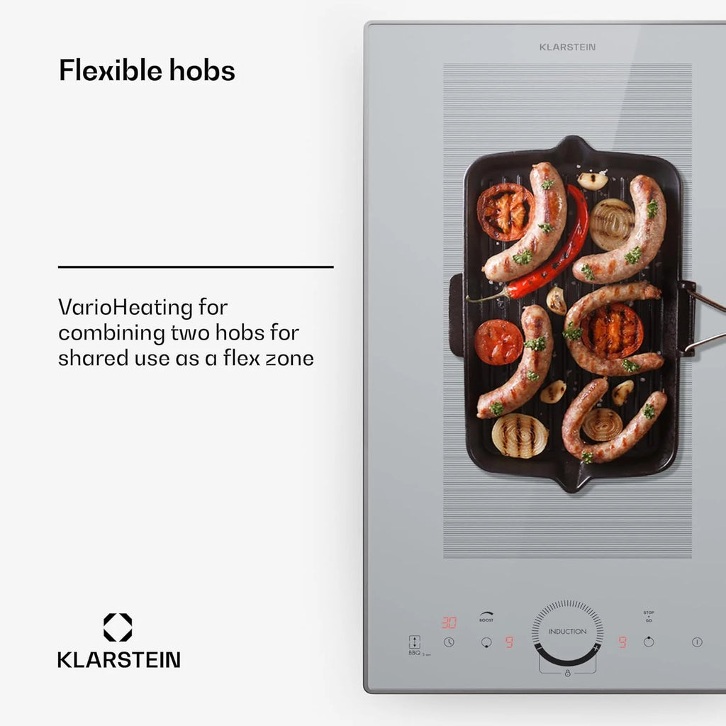 Klarstein Płyta indukcyjna, płyta kuchenna z ceramiki szklanej, 7000 W, płyta indukcyjna z 4 płytami, płyta indukcyjna do zabudowy z ekranem dotykowym i timerem, nowoczesne płyty grzewcze z