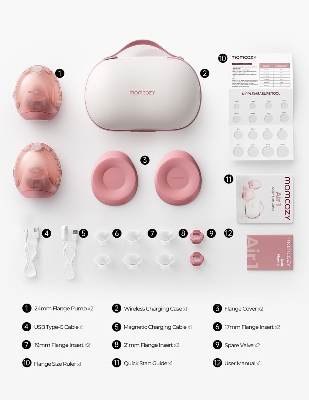 Momcozy M5 Lite Hands-Free Wearable Breast Pump, DoubleFit Flange for Baby-Like Comfort, 3 Modes & 9 Suction Levels, No Flange Insert or Hard Carry Case, 24mm, 2-Pack, Cozy Red