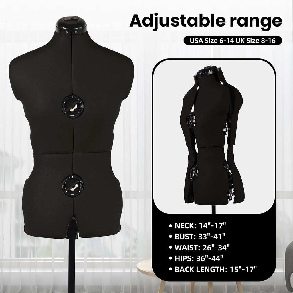 Black Female Adjustable Dress Form Mannequin Size 6-14