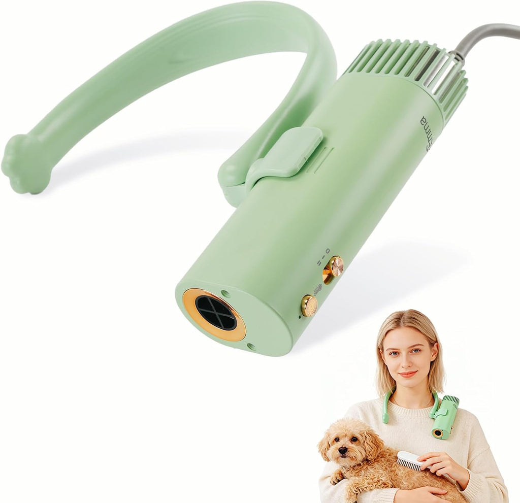 Neck Dryer for Pet Grooming 1400W High Velocity - Hands-Free Neck Band Pet Hair Blow Dryer, Low Noise Negative Ion Pet Grooming Dryer with 4 Heat/Cool Modes Quiet Neck Dryer for Dogs Cats Home & Salon