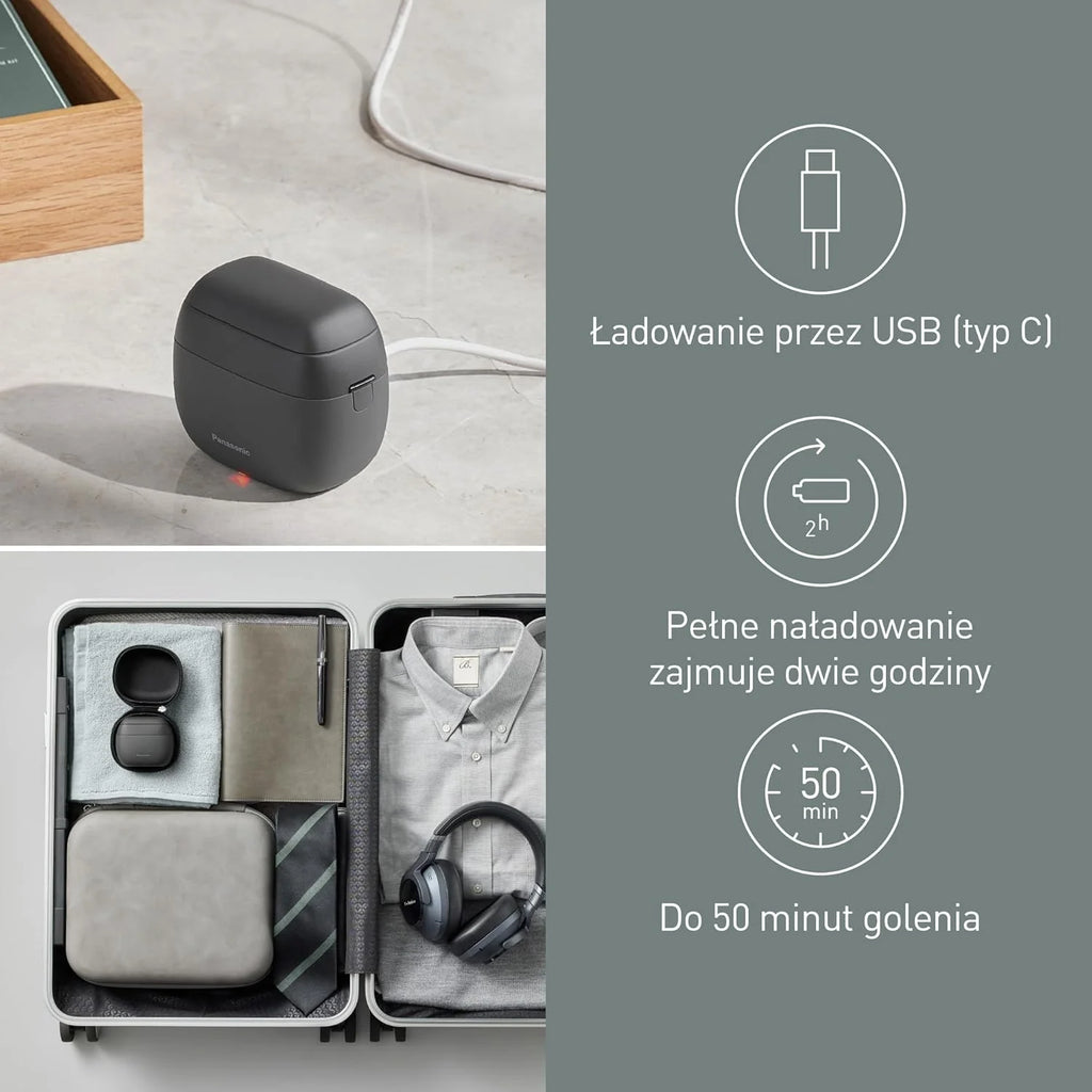 Golarka Panasonic ES-PV3B-K803 Series 900s, Golenie na Mokro i Sucho, 5-Ostrzowa Golarka Elektryczna Dla Mężczyzn, Inteligentny Czujnik Zarostu, USB-C, Etui, Matowa Czerń