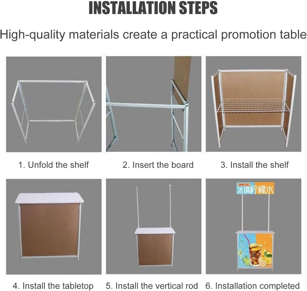 Folding Counter Table, Portable Reception Event Desk, Exhibition Stand for Trade Show Display, Commercial Supermarket Booth Kiosk, Advertising Podium