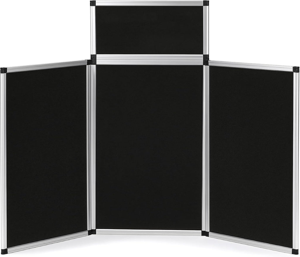 LITTLE TREE 3+1 Panel Trade Show Presentation Board, 70.8" x 35.4" Portable Panel Display, Folding Exhibition Boards Double Sided Tabletop Display Black Hook & Loop-Receptive Fabric with Bag