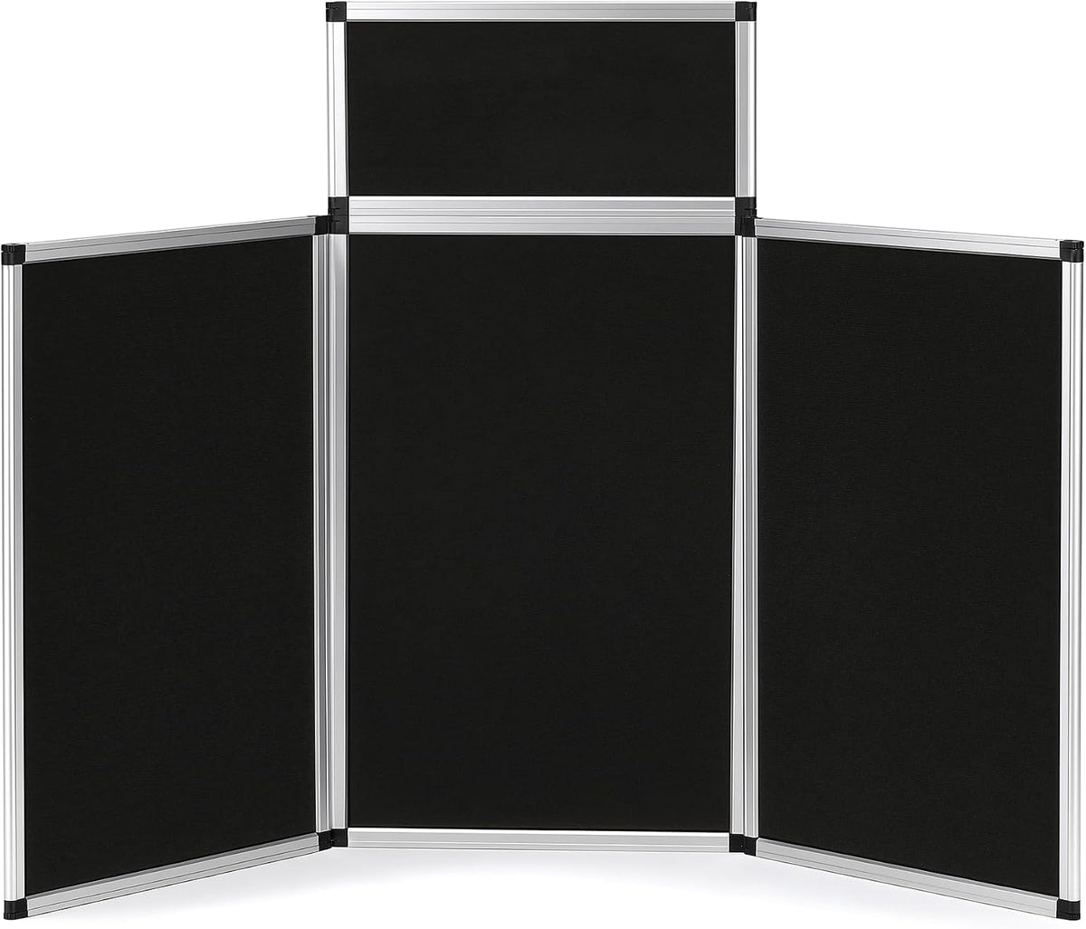 LITTLE TREE 3+1 Panel Trade Show Presentation Board, 70.8" x 35.4" Portable Panel Display, Folding Exhibition Boards Double Sided Tabletop Display Black Hook & Loop-Receptive Fabric with Bag