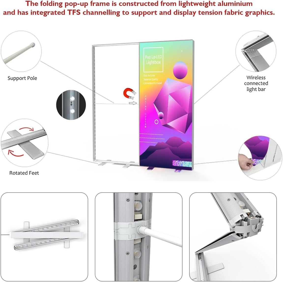 Custom Backlit Banner Stand Folding Pop Up LED Fabric Lightbox