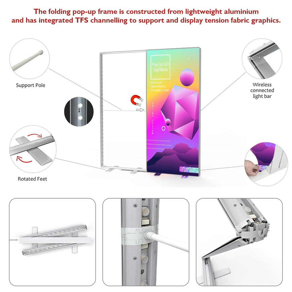 Custom Backlit Banner Stand Folding Pop Up LED Fabric Lightbox