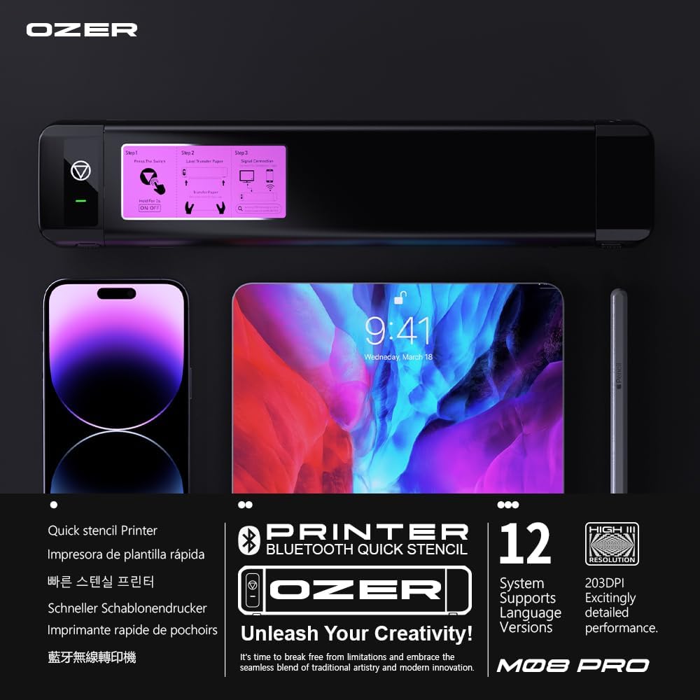 OZER M08Pro Wireless Thermal Tattoo Stencil Printer Inkless for Phone & PC