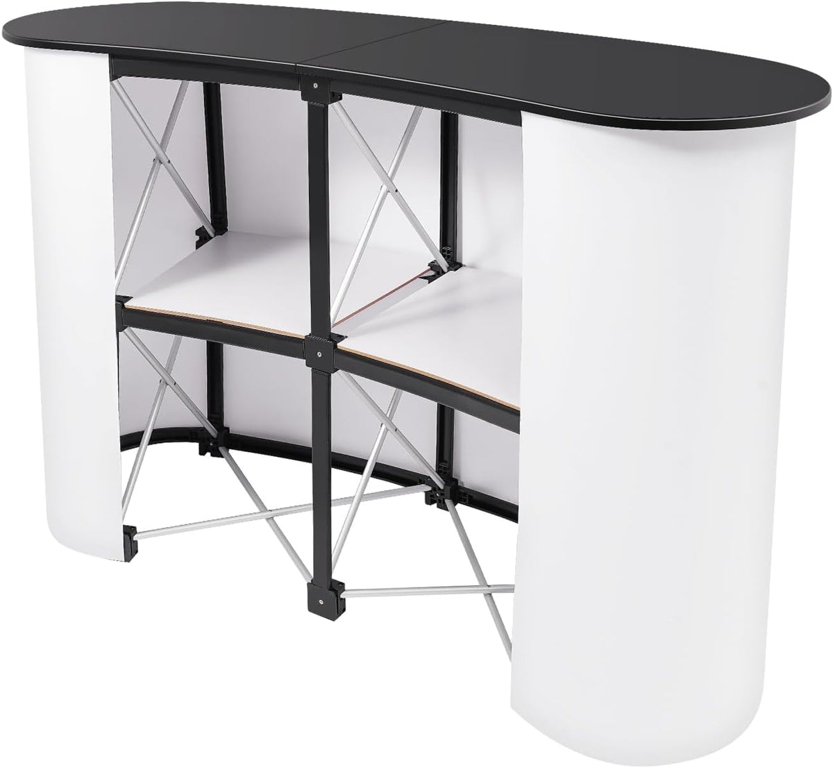 Portable Trade Show Counter, Foldable Display Counter, Pop Up Counter, Lacquered Wood Top, Black/White, Exhibition Shopping Mall, 14Kg,Snap Assembly