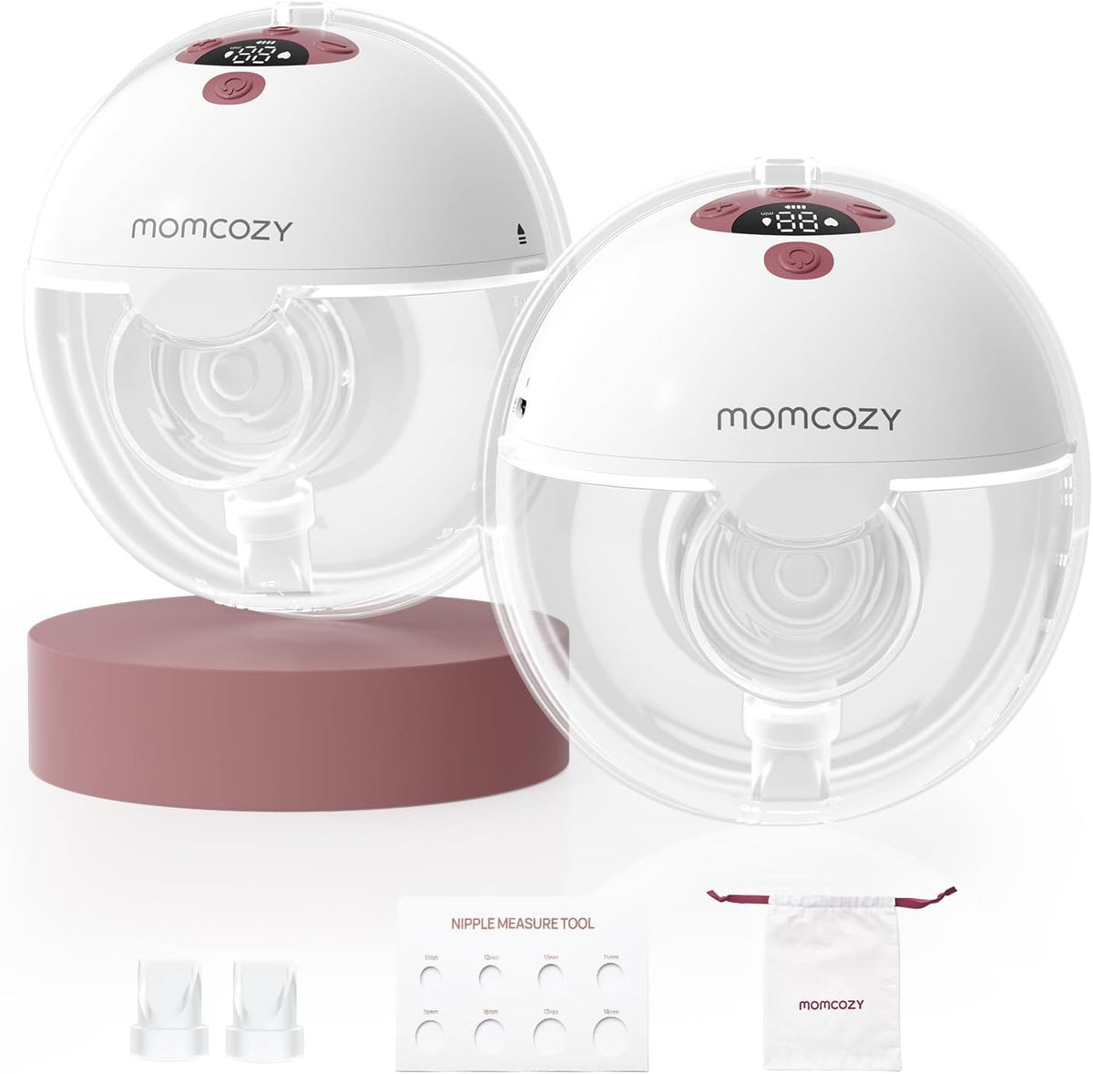 Momcozy M5 Lite Hands-Free Wearable Breast Pump, DoubleFit Flange for Baby-Like Comfort, 3 Modes & 9 Suction Levels, No Flange Insert or Hard Carry Case, 24mm, 2-Pack, Cozy Red