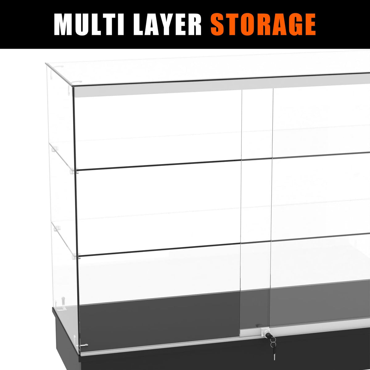 48" W x 17.9" D x 37.9" H - Black Full Vision Retail Display Case, Tempered Glass Display Cabinet with Glass Shelves and Storage Compartment,Storage Cabinets for Retail and Collectible Display